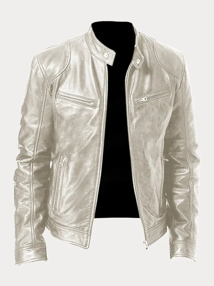 Dave Men's Biker Jacket – Trendy PU Leather with Classic Cut & Soft Cotton Lining