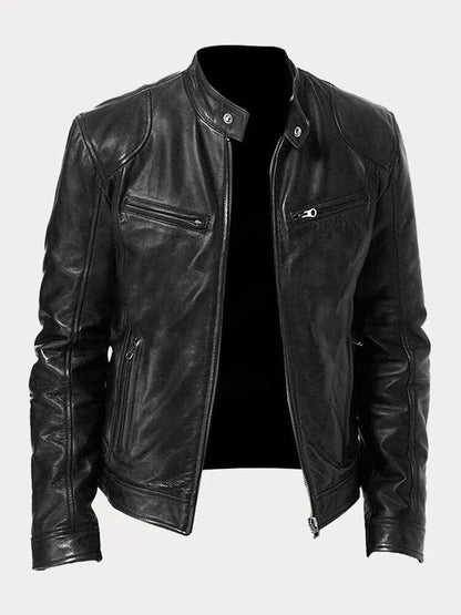 Dave Men's Biker Jacket – Trendy PU Leather with Classic Cut & Soft Cotton Lining