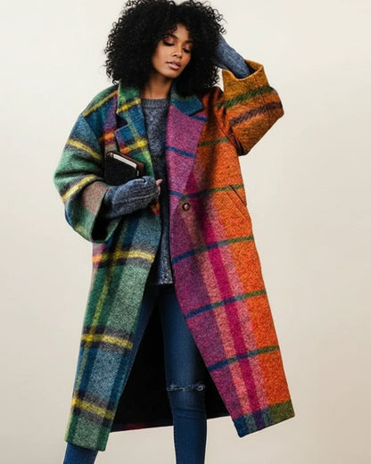 Women's Wool Longline Winter Coat — Multicolor