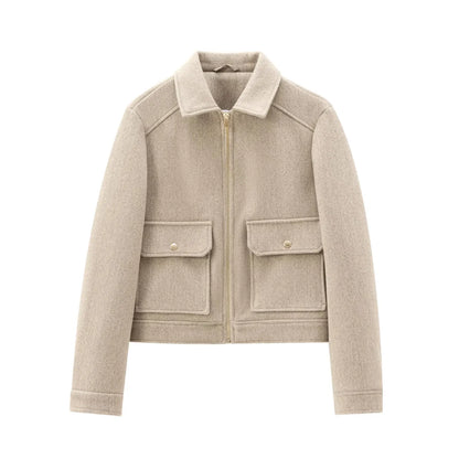 Women's Cropped Zip Bomber Jacket — Brown