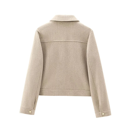 Women's Cropped Zip Bomber Jacket — Khaki