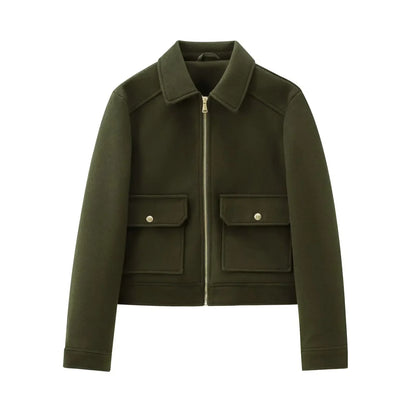 Women's Cropped Zip Bomber Jacket — Brown