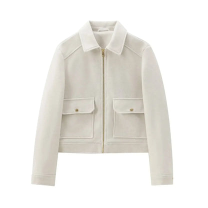 Women's Cropped Zip Bomber Jacket — Brown