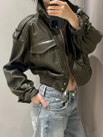 Women's Biker Style Zip Jacket — Black
