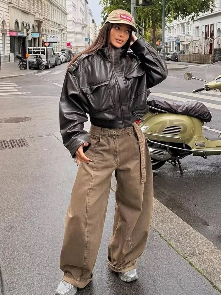 Women's Biker Style Zip Jacket — Black