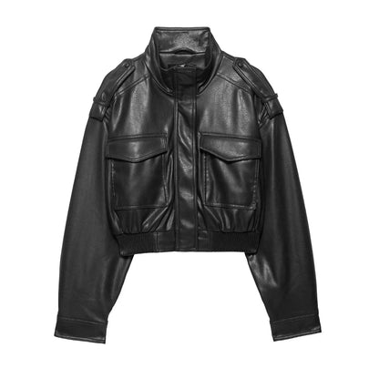 Women's Biker Style Zip Jacket — Brown
