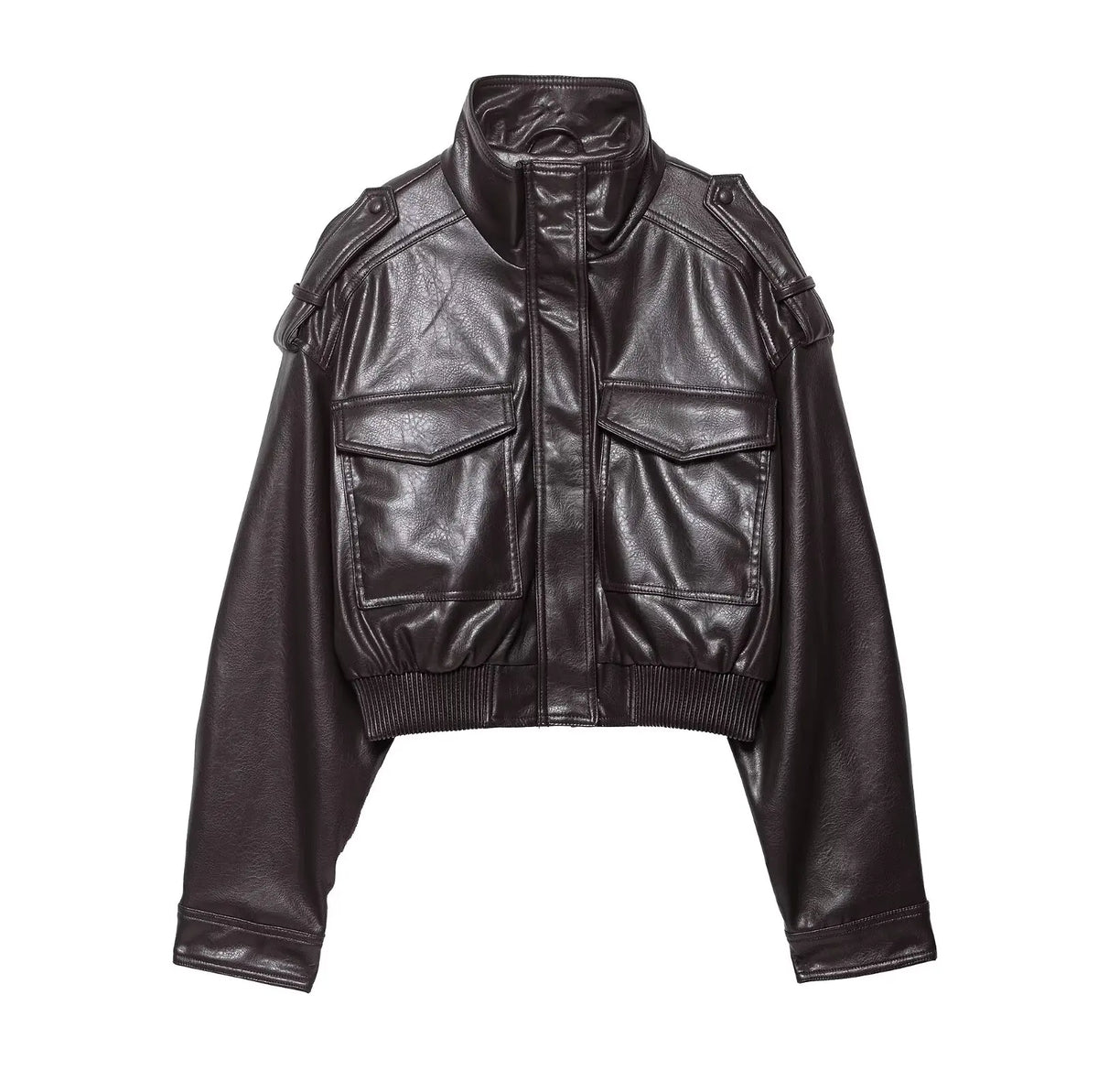 Women's Biker Style Zip Jacket — Brown
