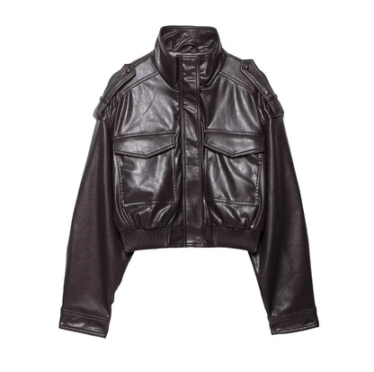 Women's Biker Style Zip Jacket — Brown