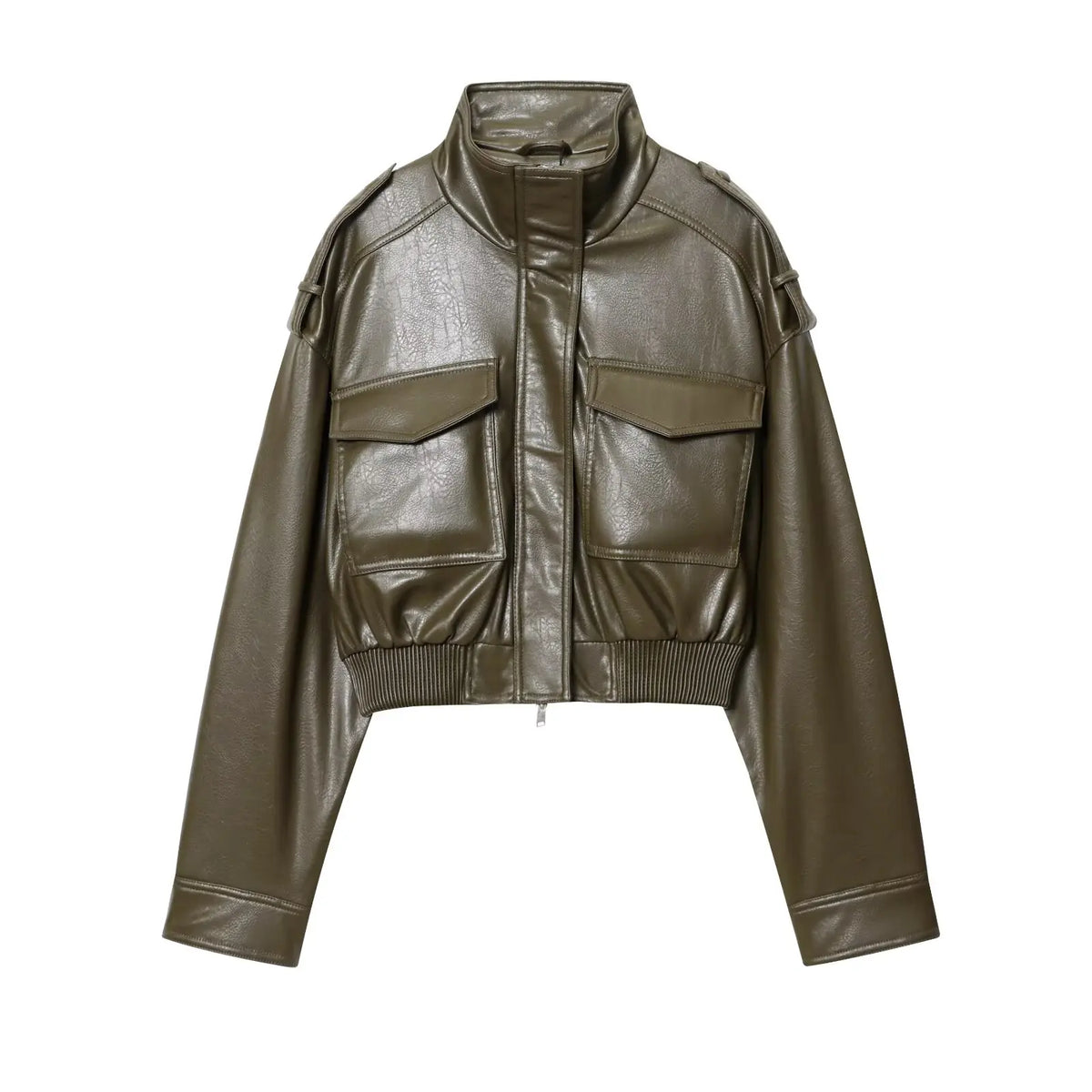 Women's Biker Style Zip Jacket — Brown