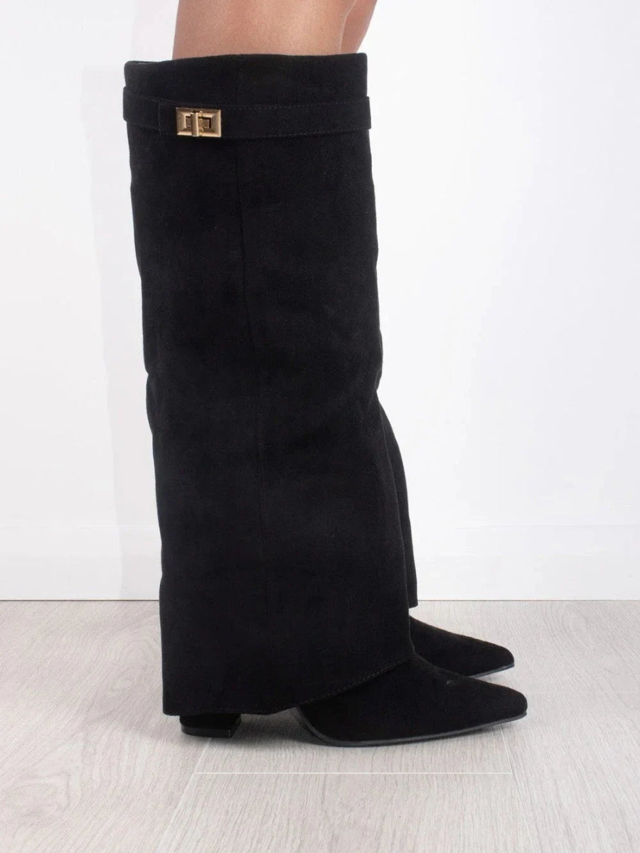 Women's Suede Over-the-Knee Heeled Boots — Black Suede