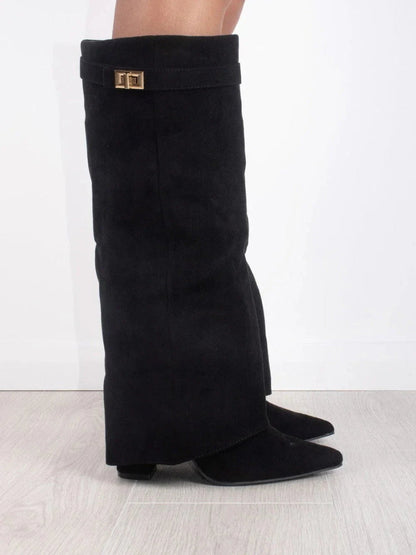 Women's Suede Over-the-Knee Heeled Boots — Black Suede